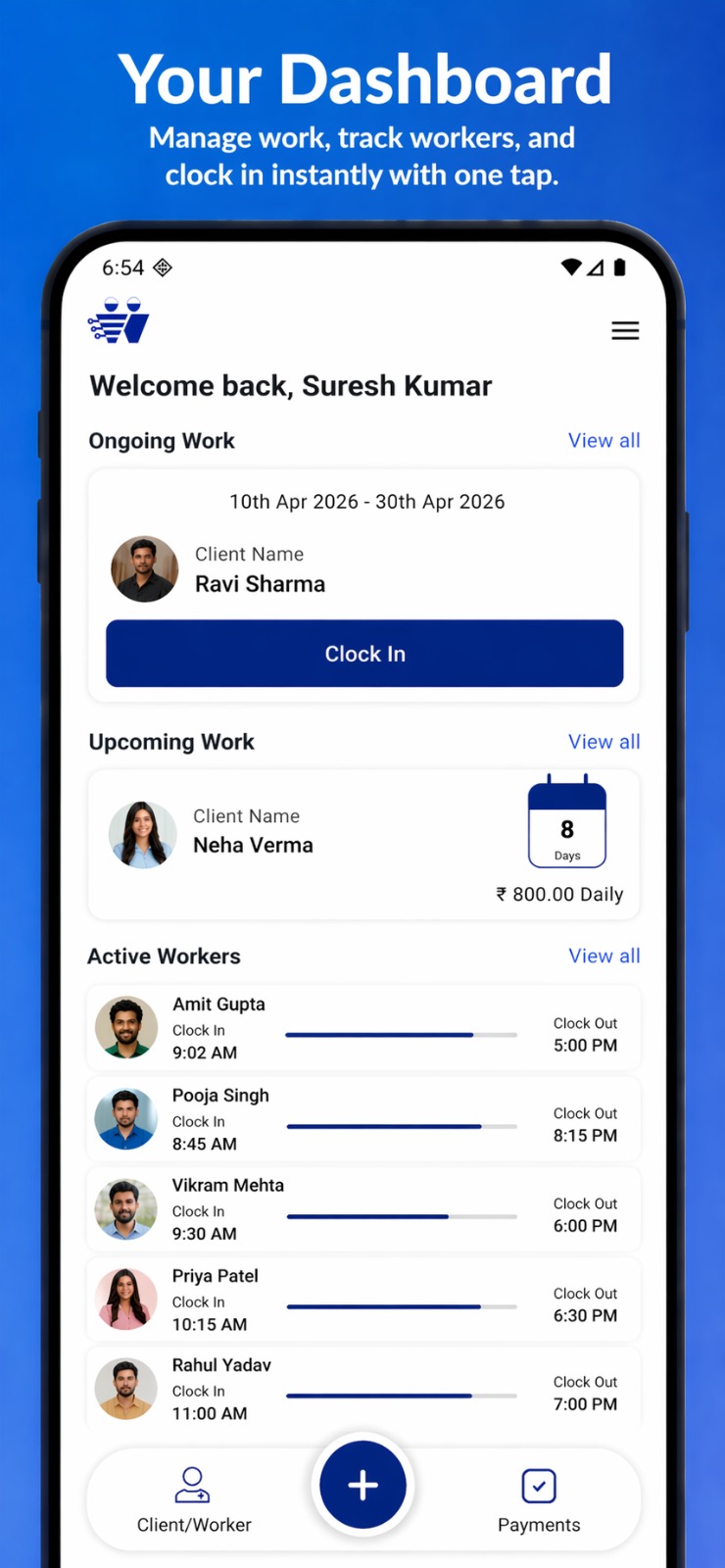 Worker Chowk app screenshot — Attendance tracking